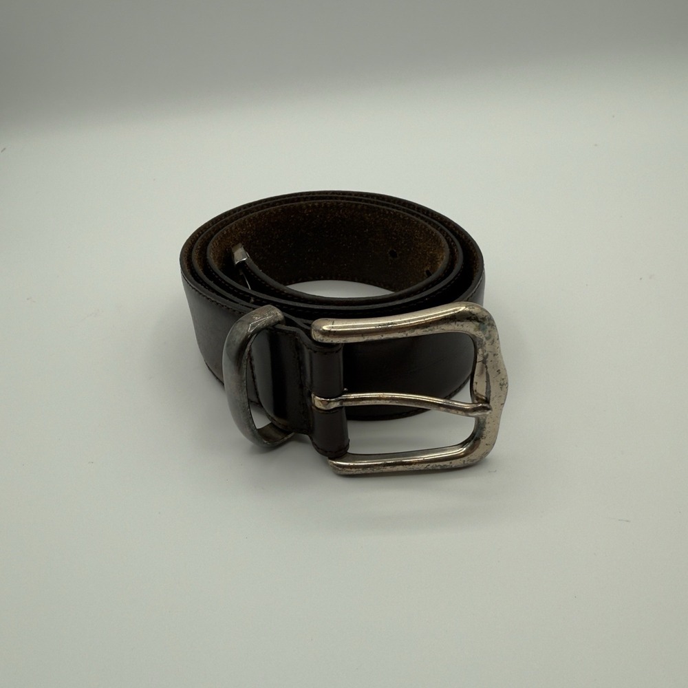 Fossil Men's Brown Leather Belt Silver Tone Buckle W/Some Tarnish Size 36